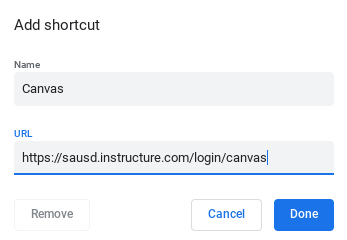 Screenshot of the Add-shortcut option